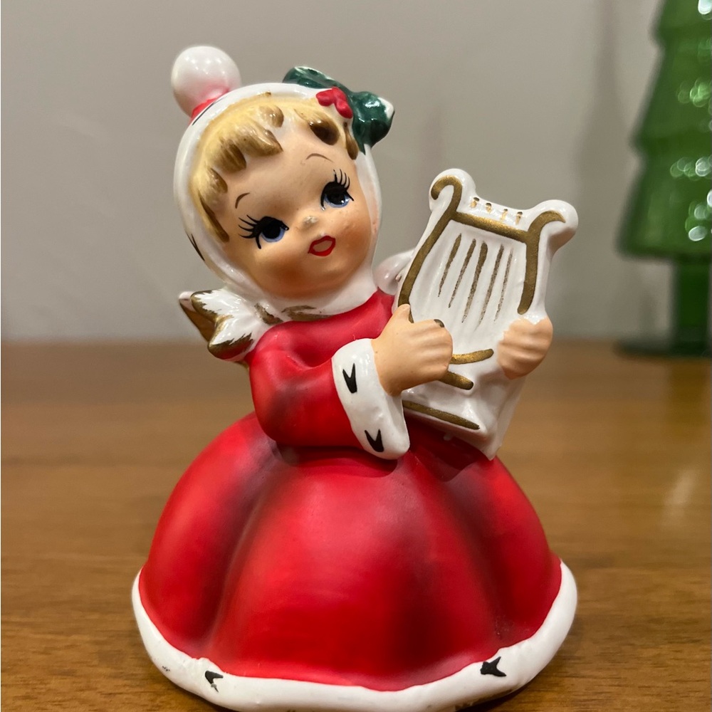 Vintage Napco Christmas Angel Figurine Playing Harp